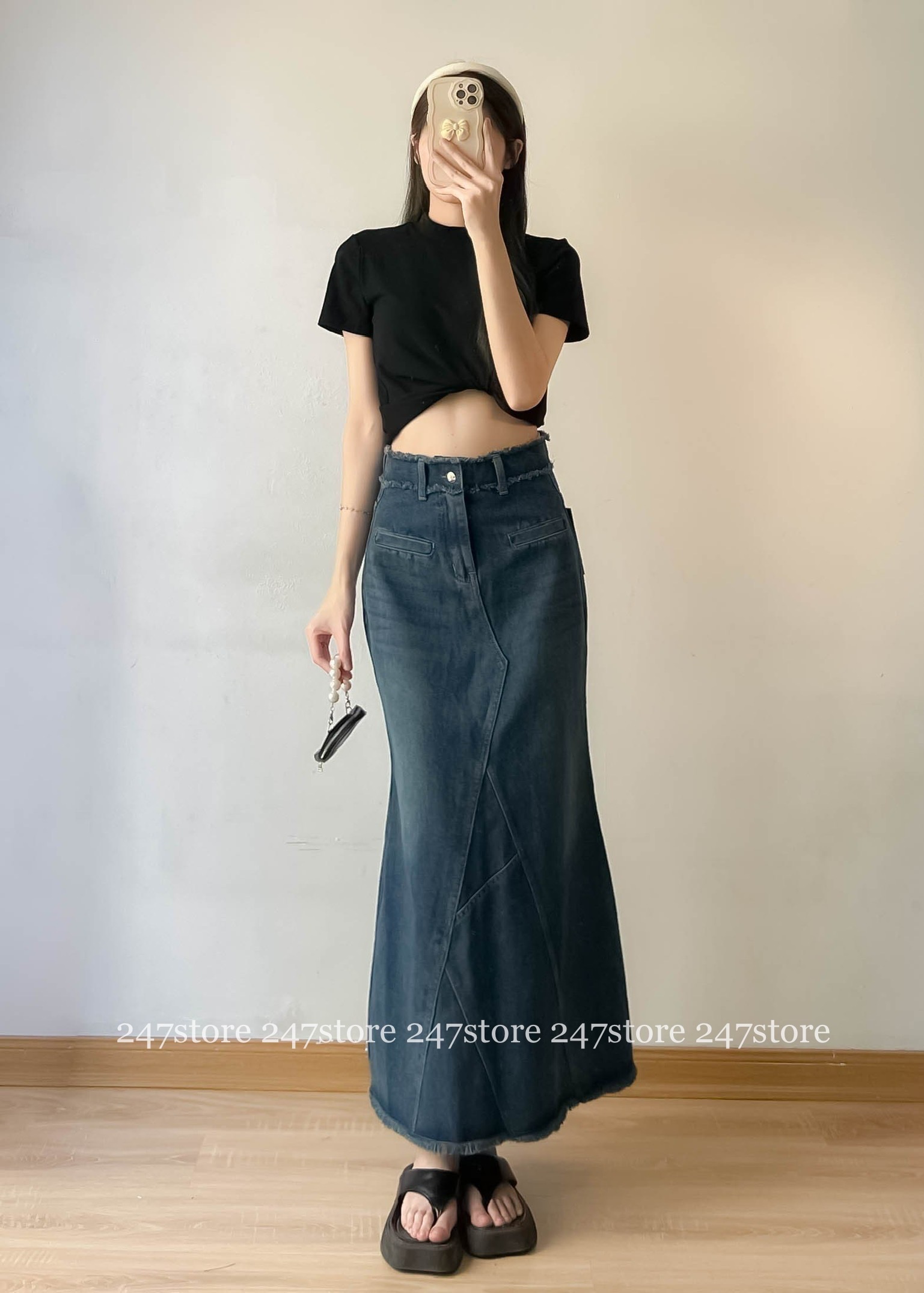 Chân váy jeans dài thiết kế dáng đuôi cá siêu tôn dáng - 247Store.vn - CVJean2089