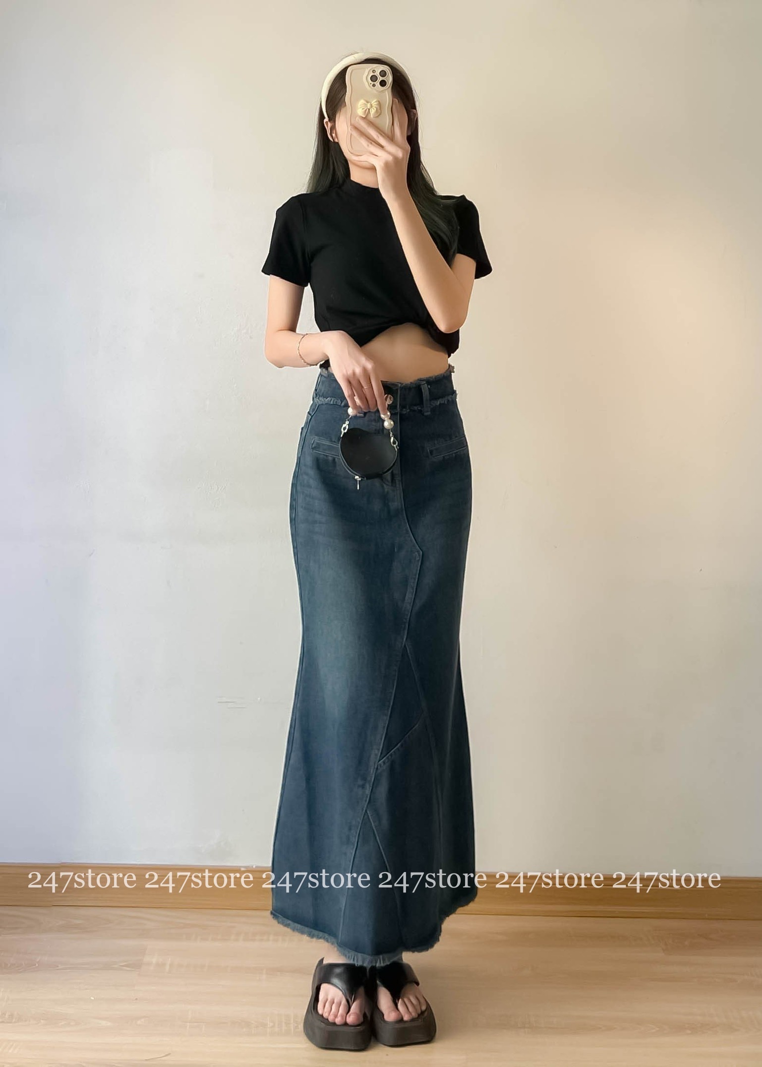 Chân váy jeans dài thiết kế dáng đuôi cá siêu tôn dáng - 247Store.vn - CVJean2089