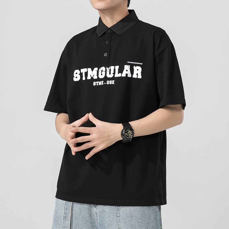 Áo nam cổ polo basic  chất vải cá sấu cotton phong cách Hàn Quốc thiết kế chữ STMGULAR trước