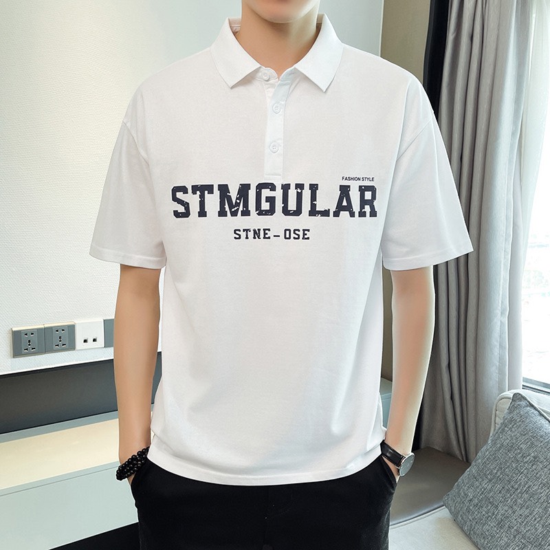 Áo nam cổ polo basic  chất vải cá sấu cotton phong cách Hàn Quốc thiết kế chữ STMGULAR trước