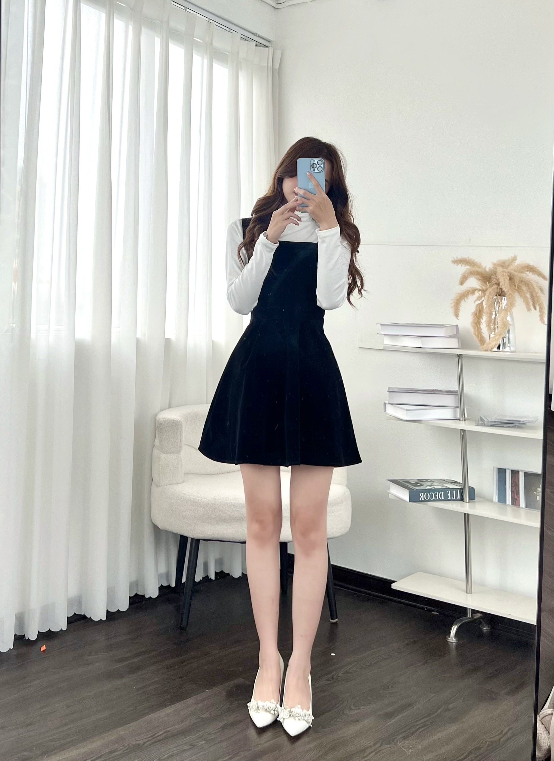 Set váy nhung kèm áo zip dài tay Setvaynhung546 