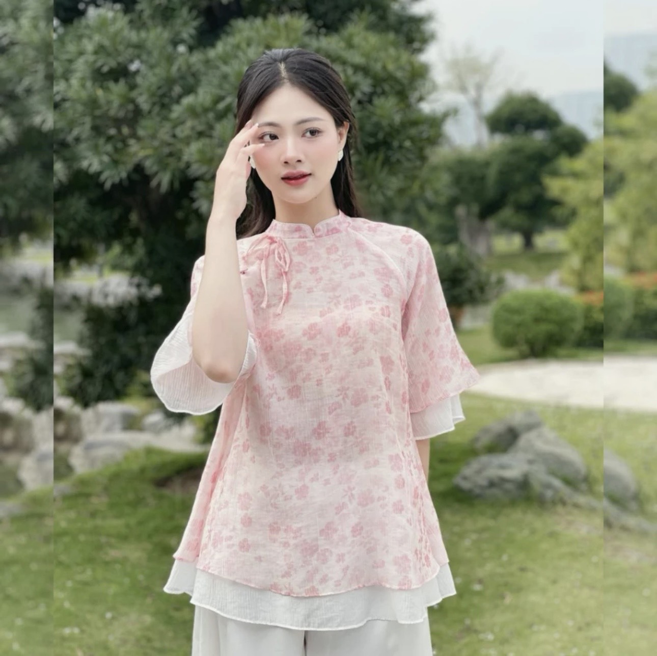 Sét áo tơ hai tầng phối quần lụa Setaototang2018