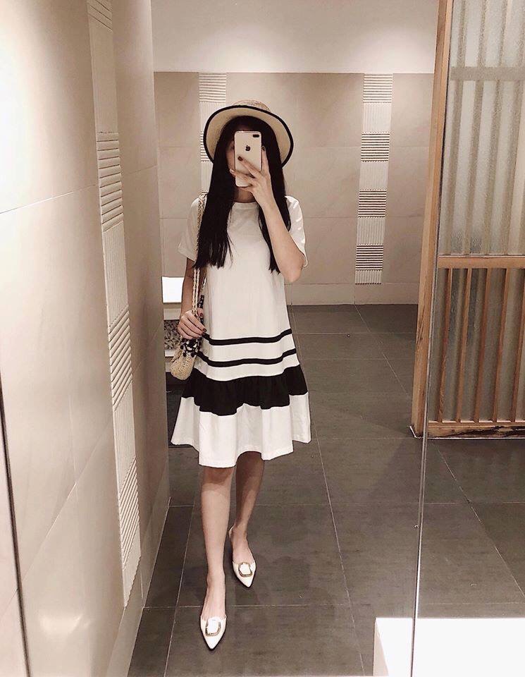 Váy Suông Phối Đuôi Cá Đen Trắng