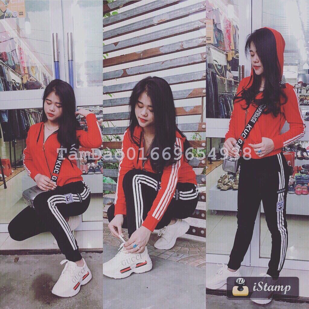 Bộ Nữ Kéo Khóa ADIDAS 3 Sọc