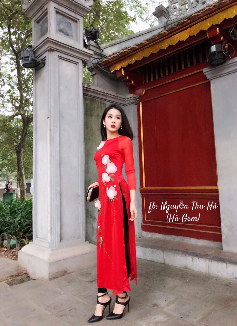 Áo Dài Hoa Thêu Tay