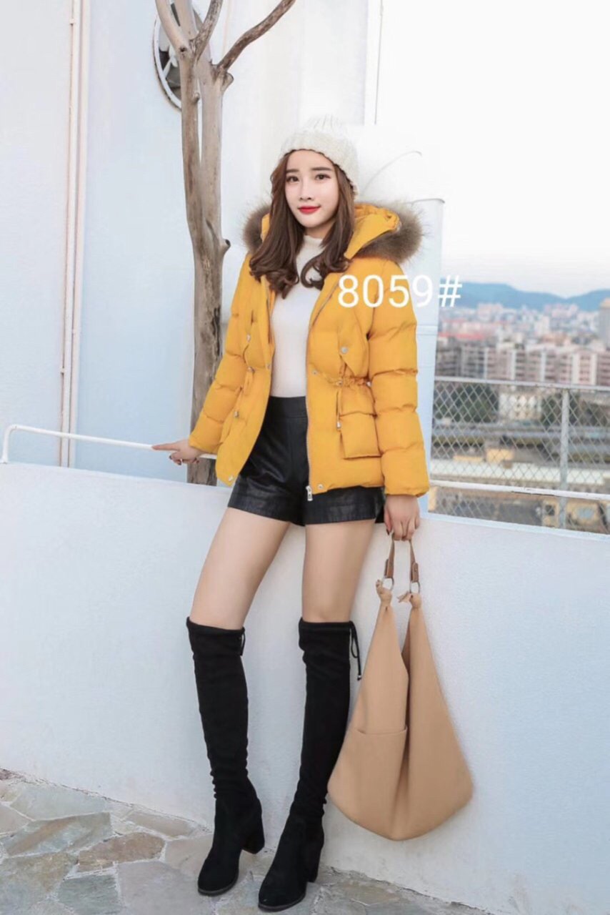 Áo Phao Nữ Có Mũ Lông Chồn