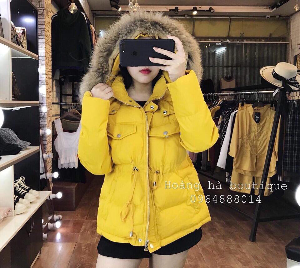 Áo Phao Nữ Có Mũ Lông Chồn