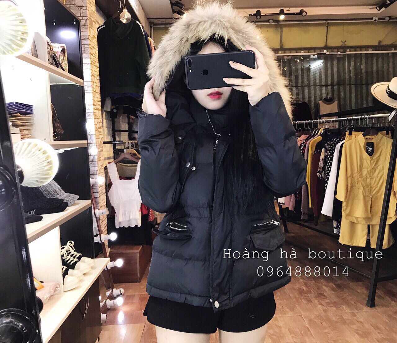 Áo Phao Nữ Có Mũ Lông Chồn