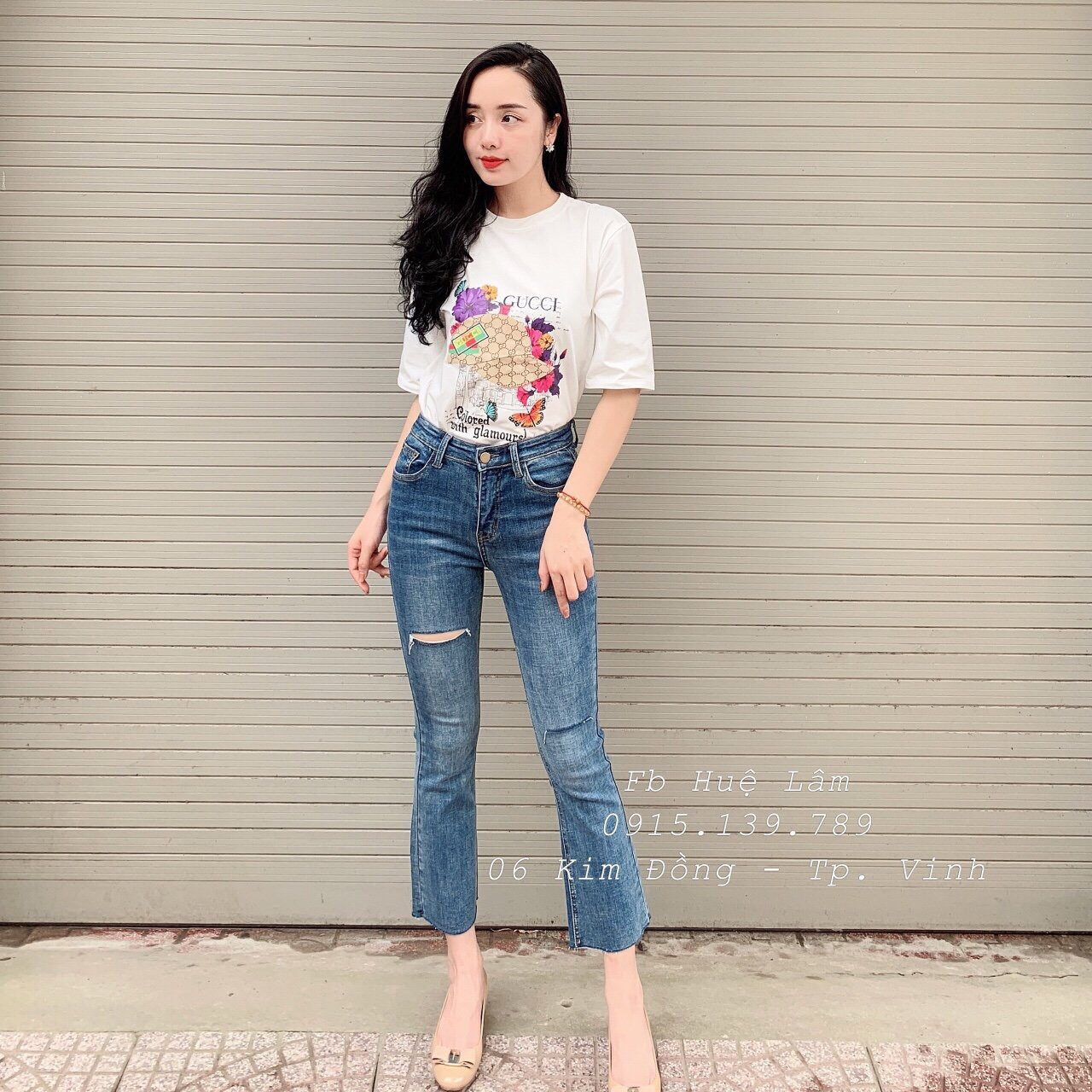 Quần Bò Jean Ống Loe Rách cắt mã