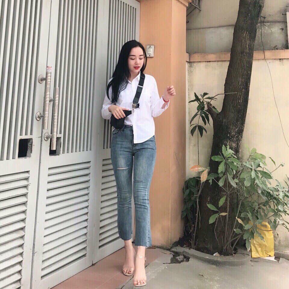 Quần Bò Jean Ống Loe Rách cắt mã