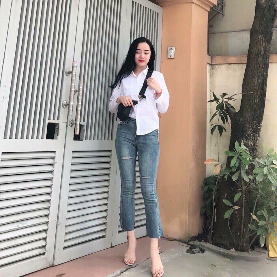 Quần Bò Jean Ống Loe Rách cắt mã