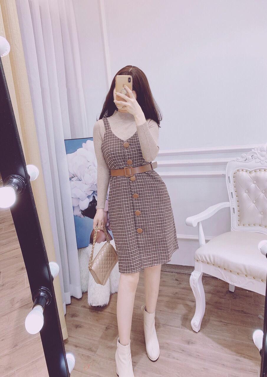 Sét Yếm Dạ Kèm Đai (Yếm Dạ + Áo Len)  - T2