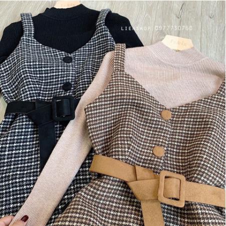 Sét Yếm Dạ Kèm Đai (Yếm Dạ + Áo Len)  - T2