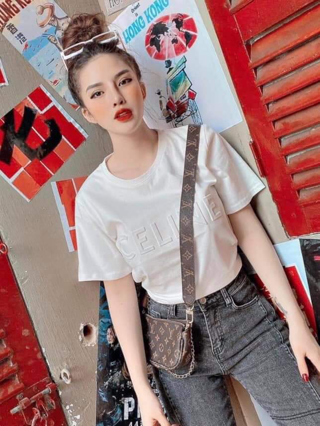 Áo phông chữ Celine in nổi- Tủ 9