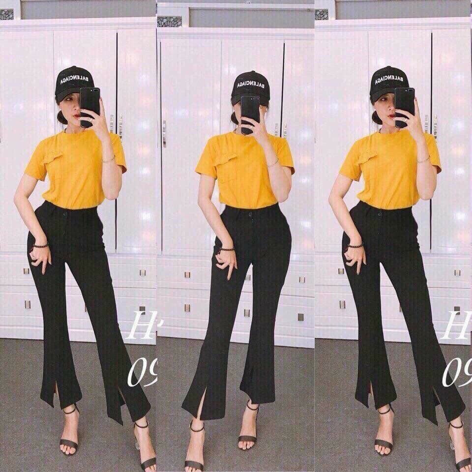 Quần Ống Loe Xẻ Trước Chất Thái co giãn 5638  - T1