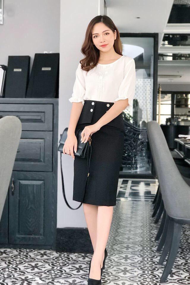 Cắt Mã - Chân Váy Bút Chì Phối Cúc Xẻ Sau - Tủ 7