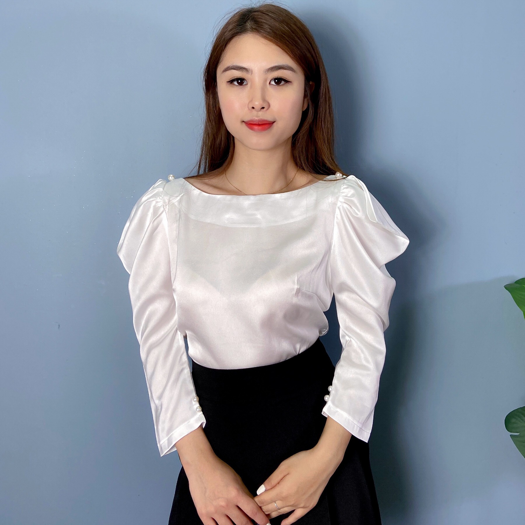 Cắt Mã - Áo Sơ Mi Dài Tay Tay Bồng Chất Lụa Siêu Nhẹ Cao Cấp A50 -P3/K1