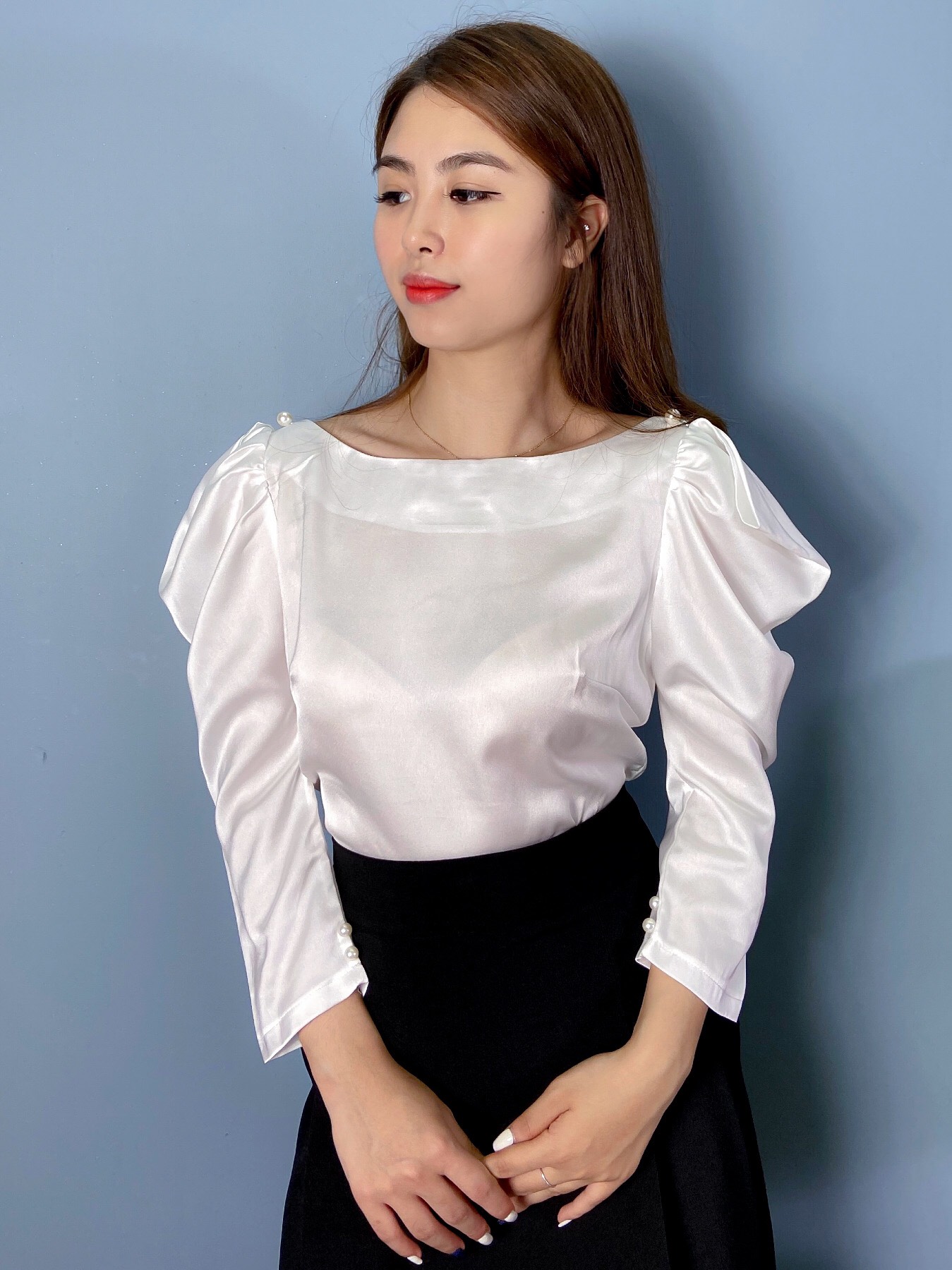 Cắt Mã - Áo Sơ Mi Dài Tay Tay Bồng Chất Lụa Siêu Nhẹ Cao Cấp A50 -P3/K1