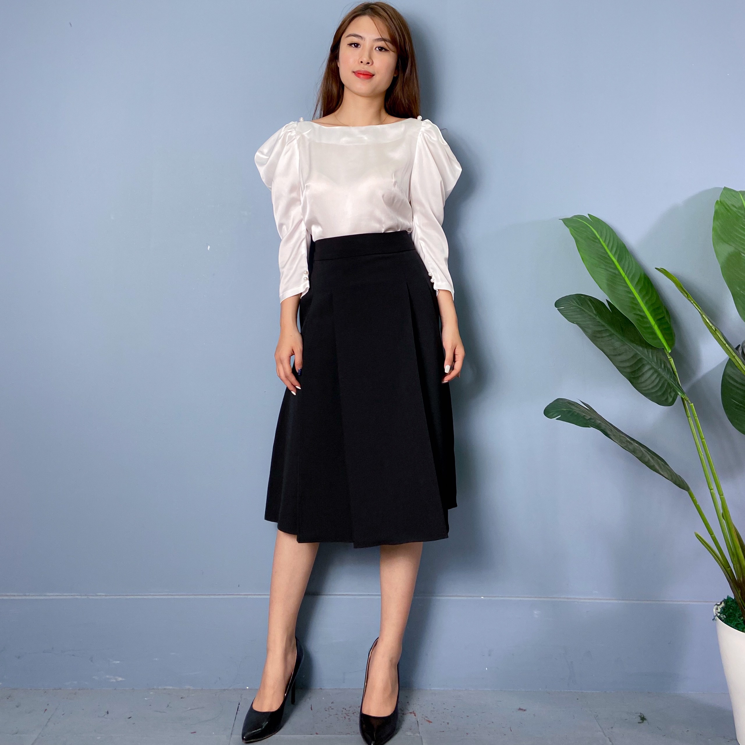 Cắt Mã - Áo Sơ Mi Dài Tay Tay Bồng Chất Lụa Siêu Nhẹ Cao Cấp A50 -P3/K1