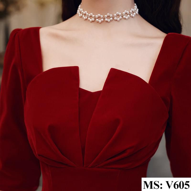 Váy nhung tay lỡ xẻ ngực dáng dài vintage sang chảnh - P3/K8
