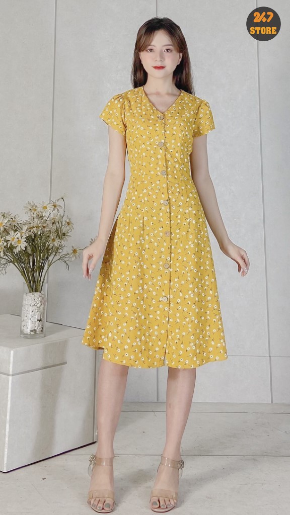 Váy đầm cổ V hoa nhí ly ngực bo eo dáng dài thanh lịch phong cách Hàn Quốc  MS65561 | Shopee Việt Nam
