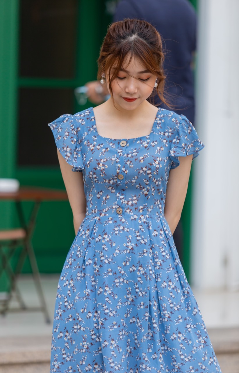 Váy Hoa Cổ Vuông Cúc Dừa 