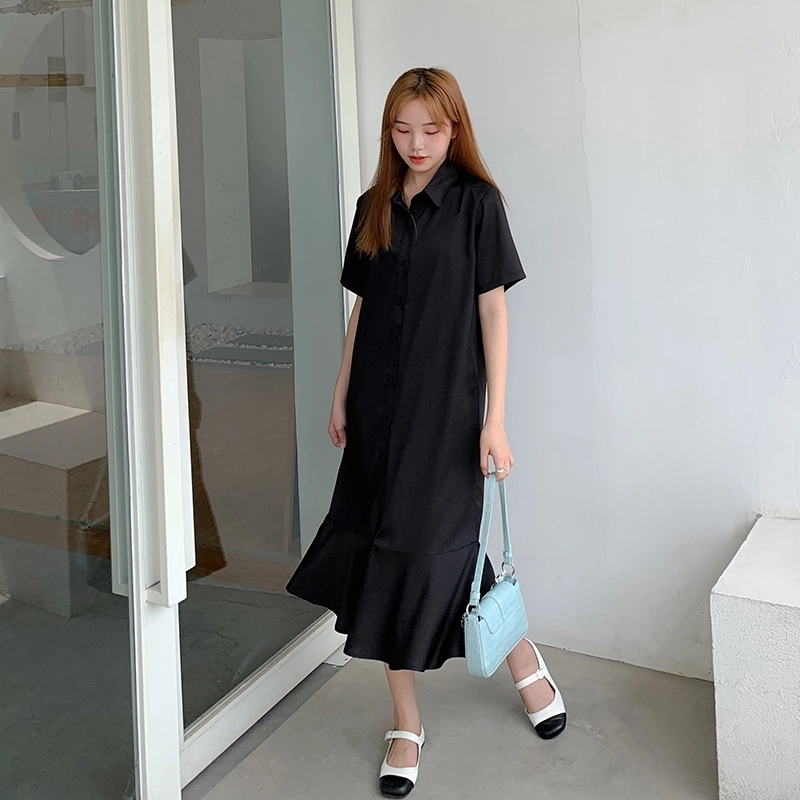 Váy sơ mi có thắt lưng buộc - Màu đen/Hoa văn - Ladies | H&M VN
