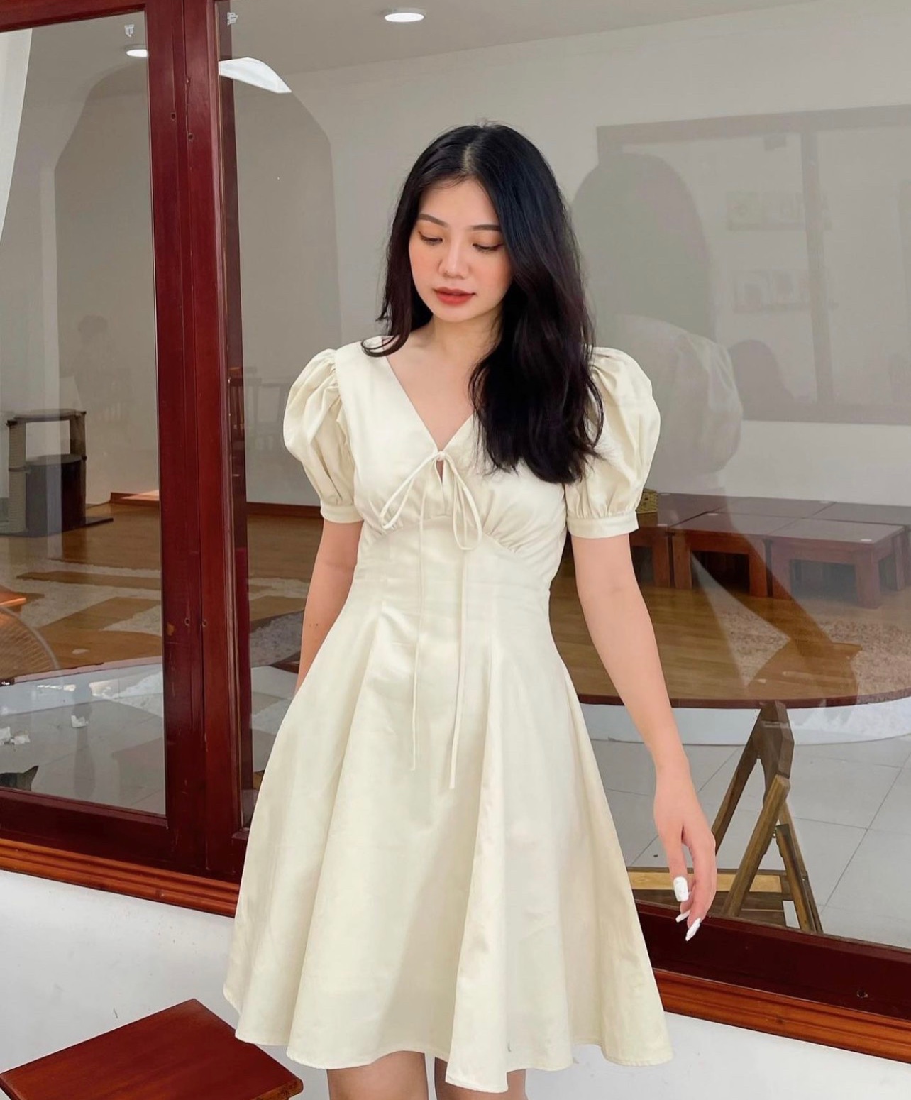 Váy Xòe Đen Phối Tay Bồng V153 - Modish And Chic