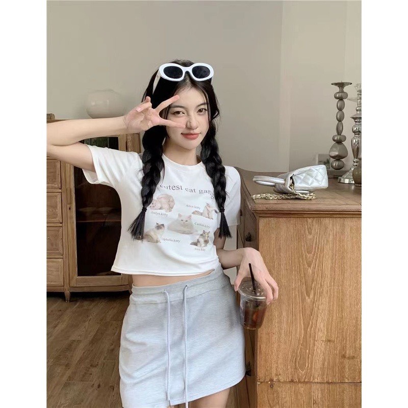 Aothunhinhmeo955 Áo phông croptop hình mèo