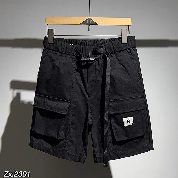 Quần short nam kaki chữ R quần đùi túi hôp, phong cách Unisex 2301