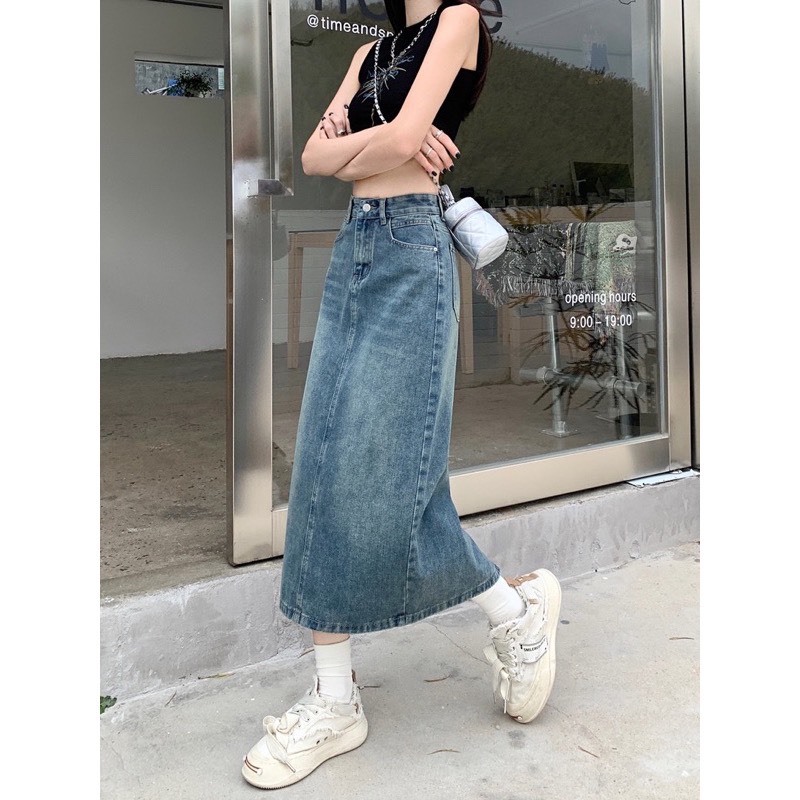 Chân váy nữ dáng dài xẻ tà có nhún ngay eo, chân váy lưng cao dáng dài chất  vải dày dặn Okélla | Shopee Việt Nam