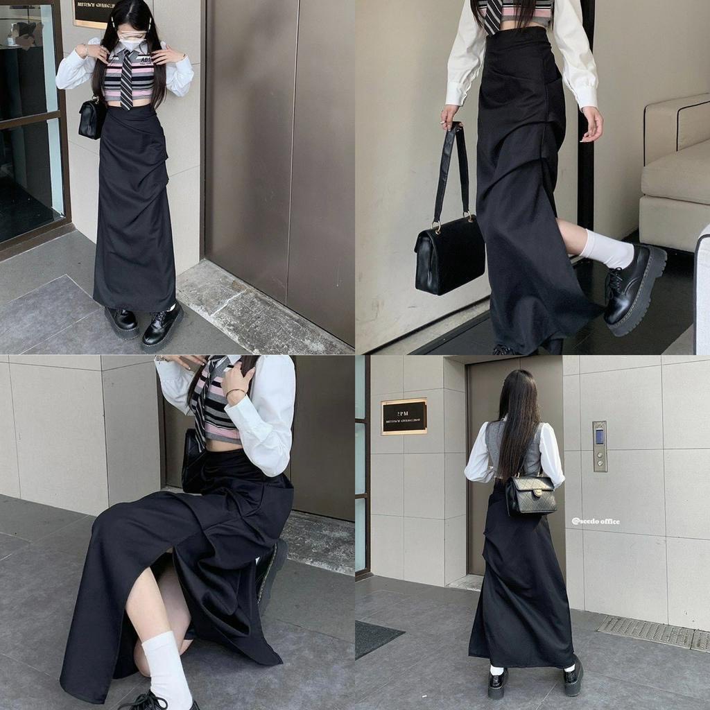Chân váy xếp ly dáng dài phong cách Hàn Quốc