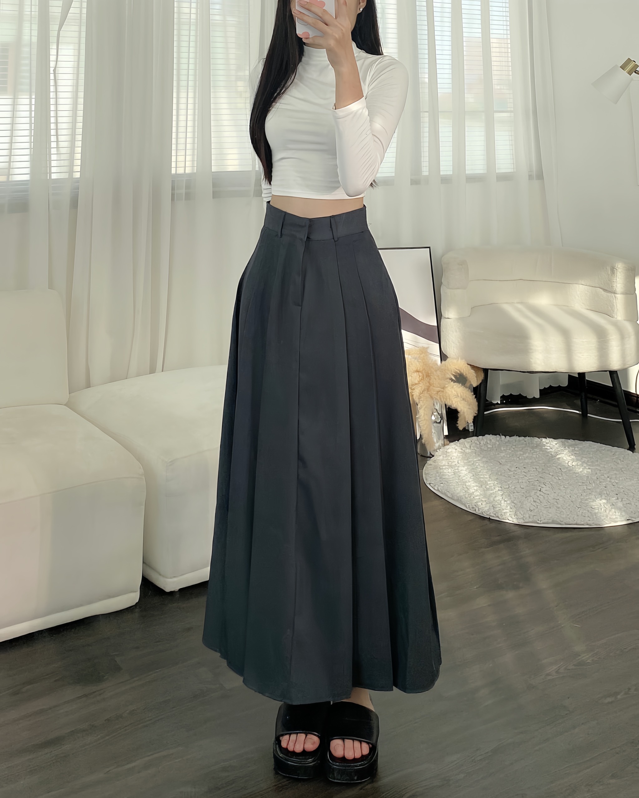 Mua Chân váy ngắn kaki lưng cao Sunny Shop váy chữ A túi hộp jean có quần  trong phong cách Hàn Quốc A7 - Yeep