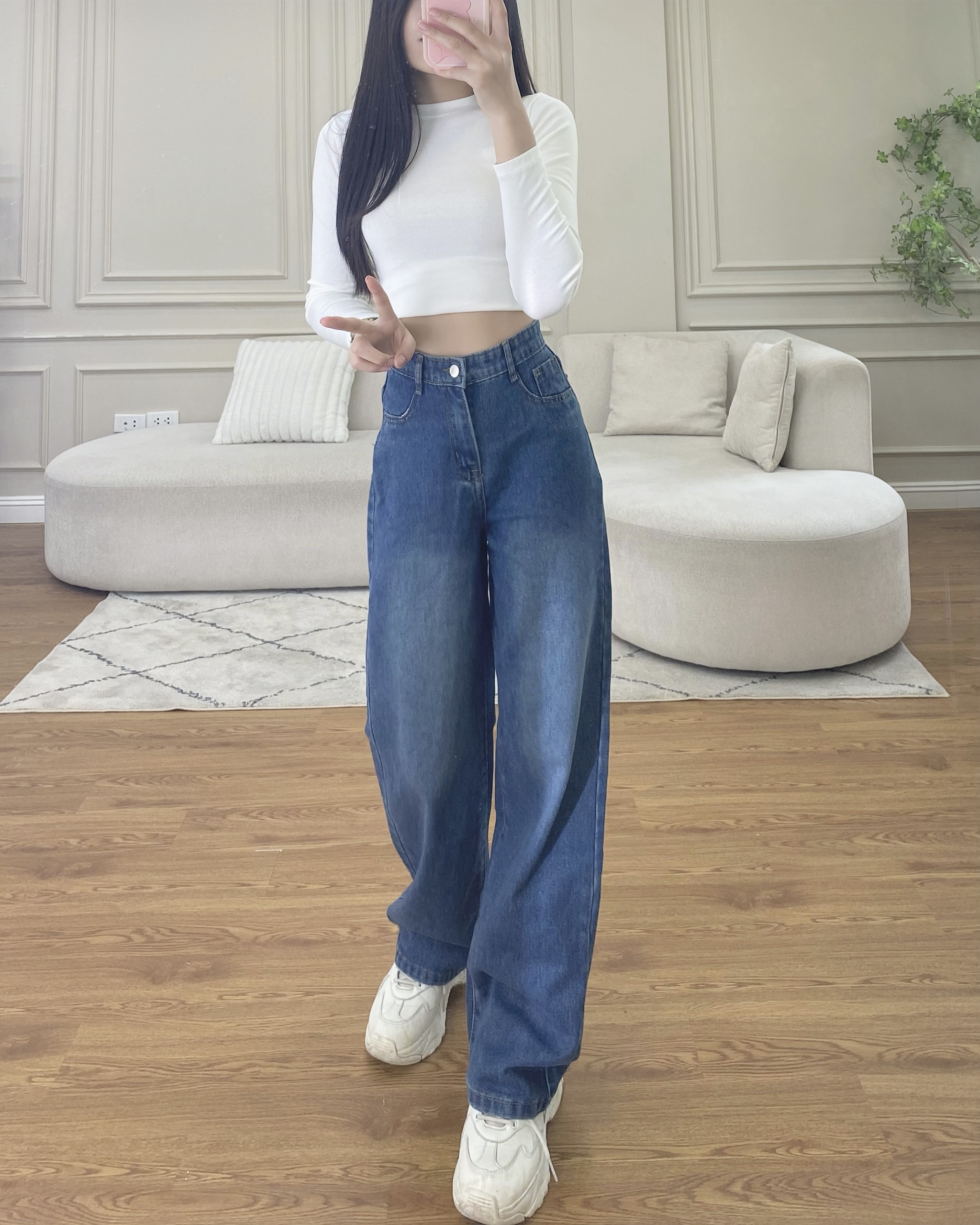 Quần jeans lưng cao ống rộng QuanjeanQ900