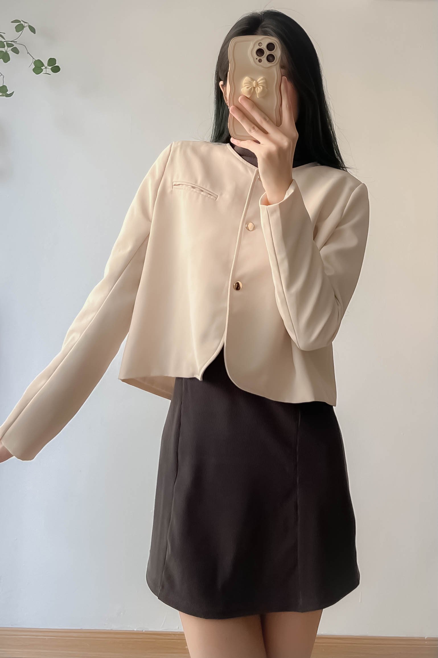 Áo khoác blazer nữ jemcloset vest dài tay phong cách hàn quốc 2 lớp chất