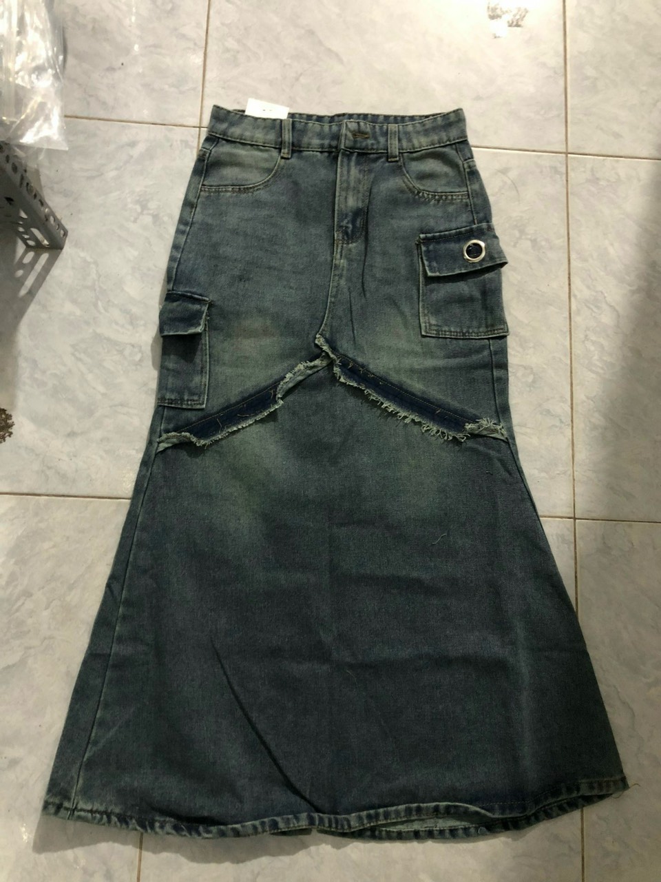 Chân váy jeans bò loang túi hộp  Chanvay4500 