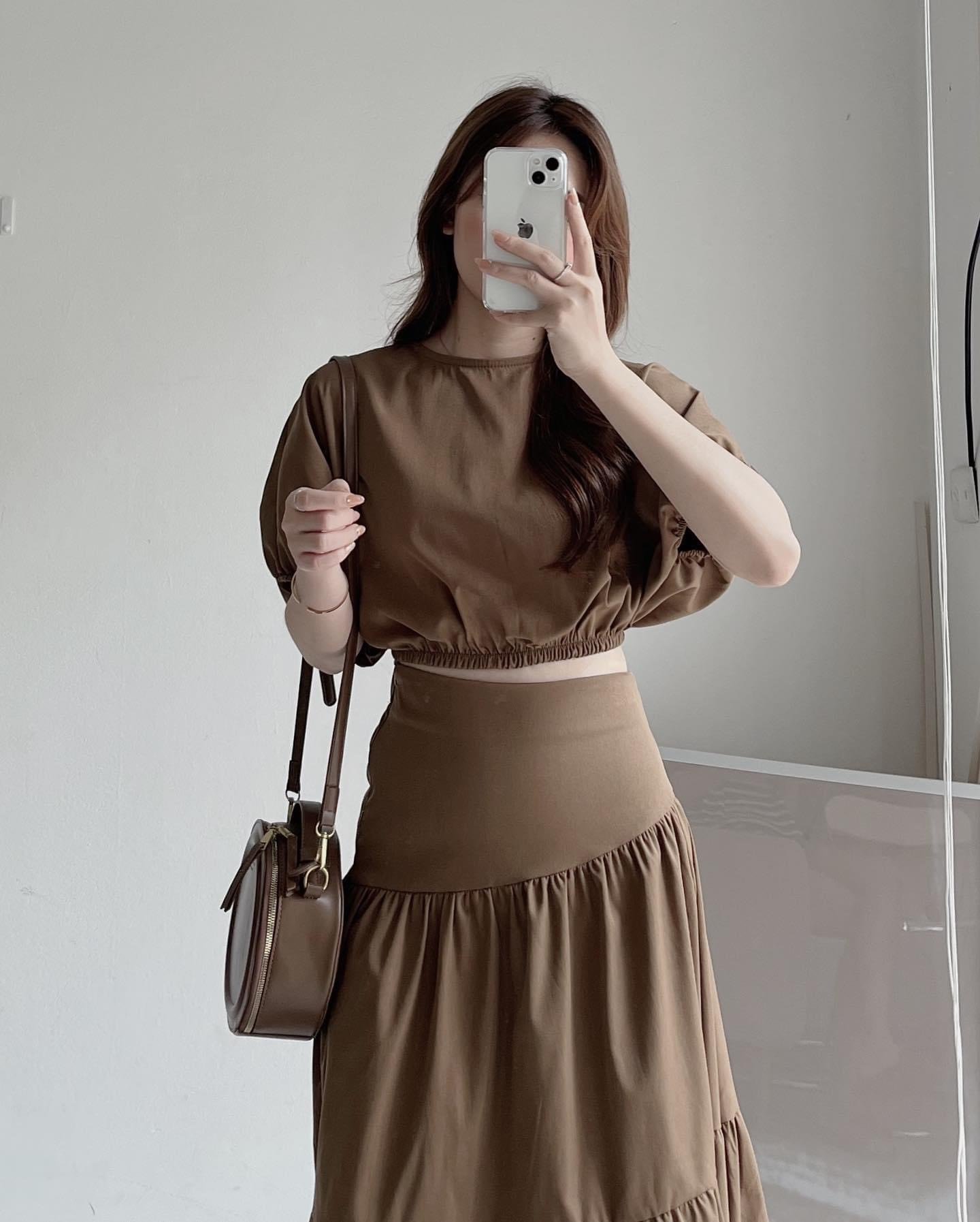 Set váy dạ tiểu thư dáng dài, Set đồ nữ phối nơ sang chảnh áo croptop phối  chân váy dài hàn quốc cao cấp | Shopee Việt Nam