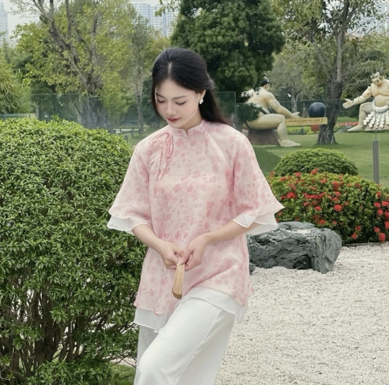 Sét áo tơ hai tầng phối quần lụa Setaototang2018