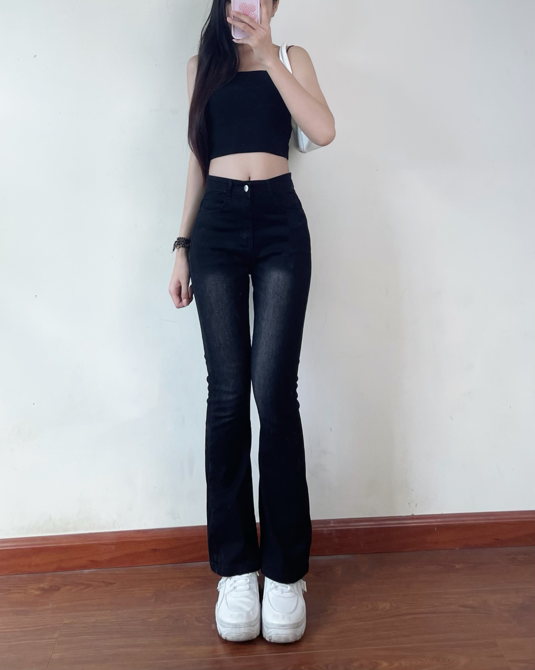 Quần JEANS ống loe co giãn thêu nơ túi sau Jeanloeno4438