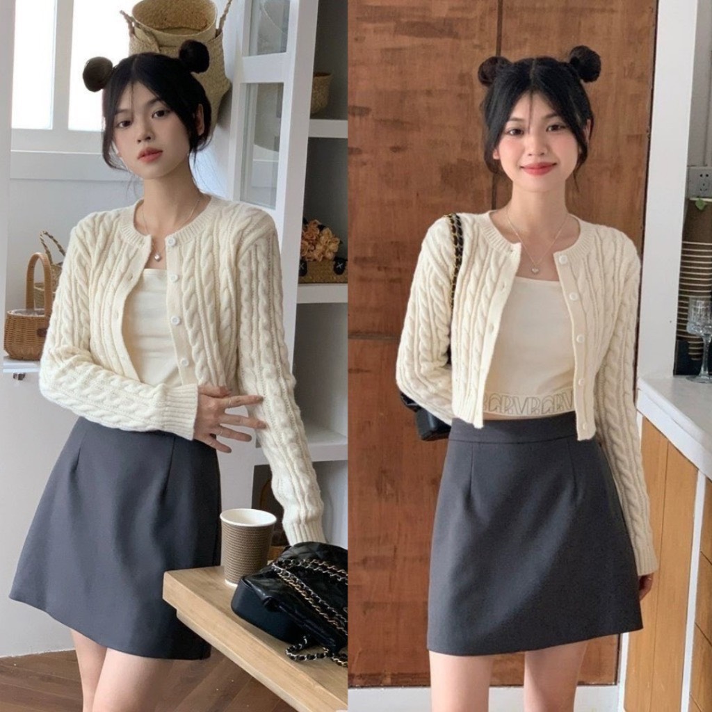 Áo len Cardigan dệt kim dáng ngắn croptop CDG2490