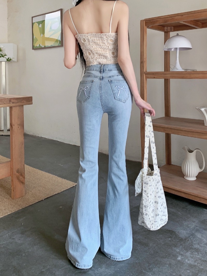 Quần JEANS ống loe thêu nơ túi sau Jeanloeno2468