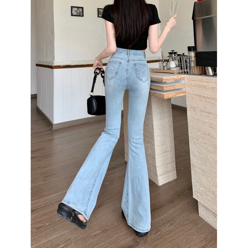 Quần JEANS ống loe thêu nơ túi sau Jeanloeno2468