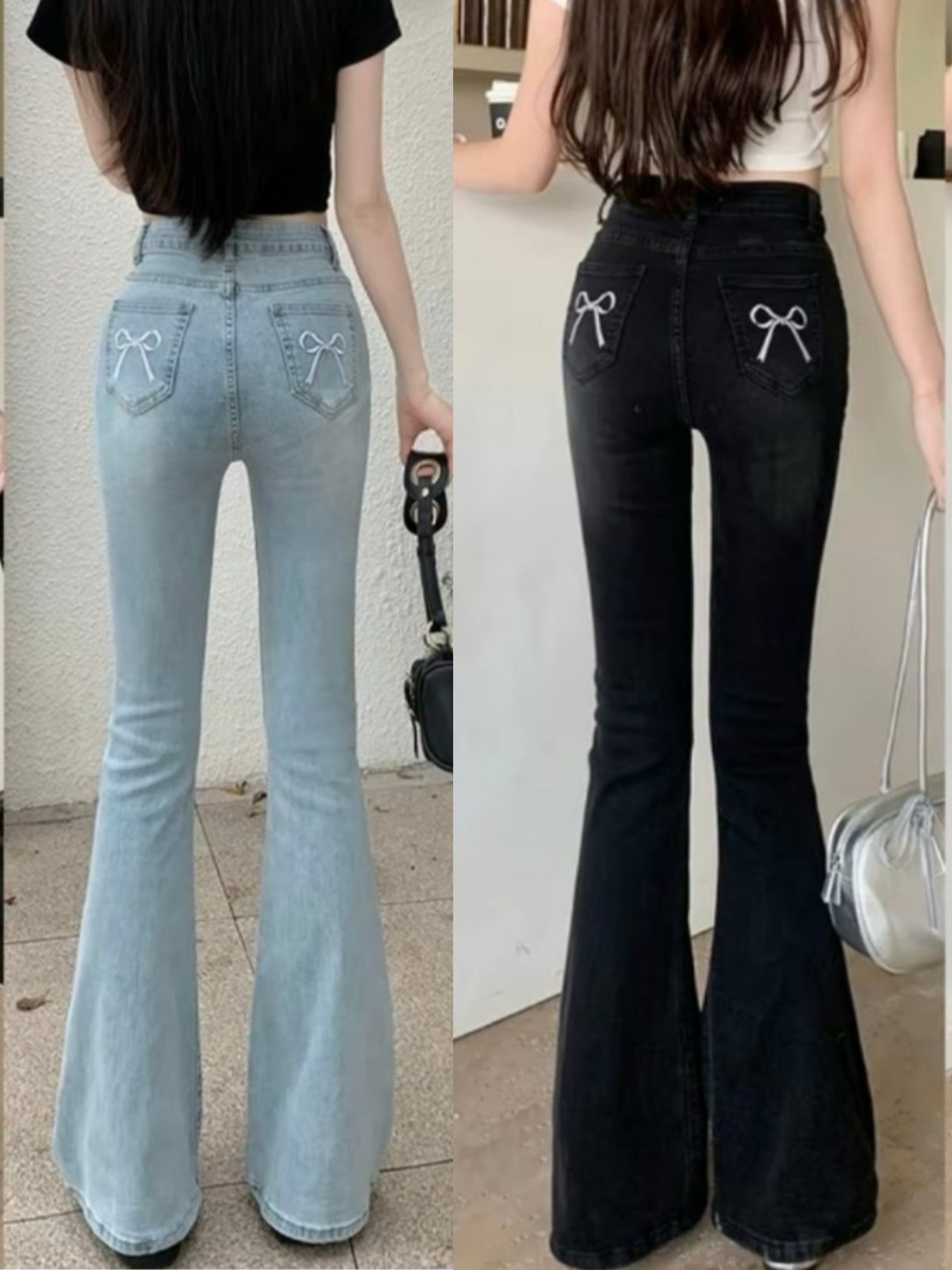 Quần JEANS ống loe thêu nơ túi sau Jeanloeno2468