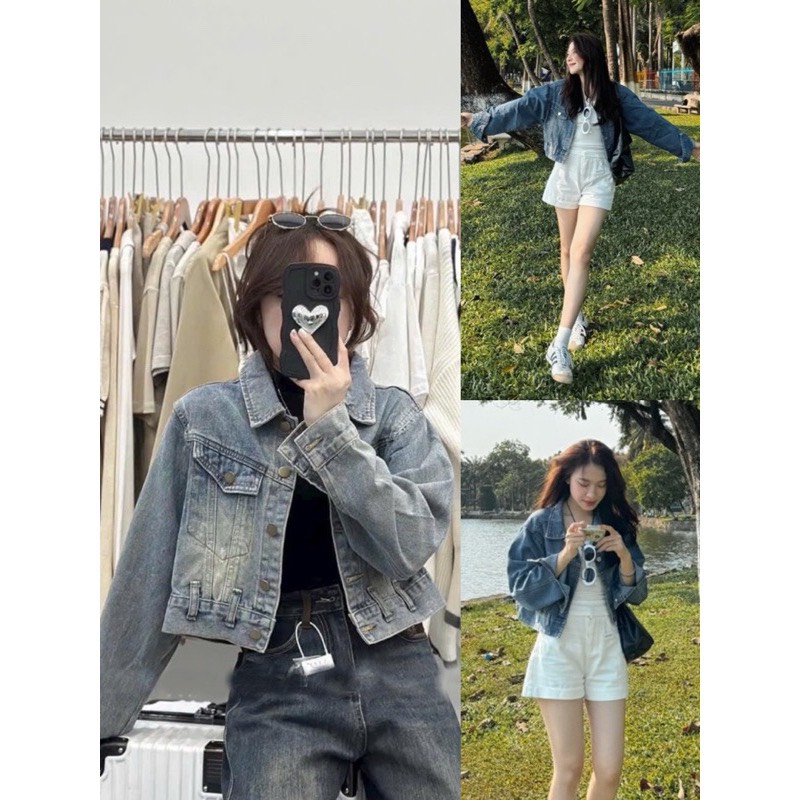 Áo khoác jeans croptop tay dài Khoacjean052