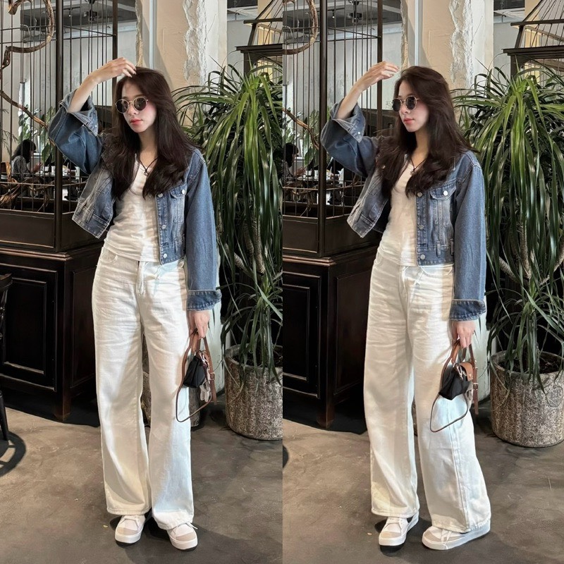 Áo khoác jeans croptop tay dài Khoacjean052