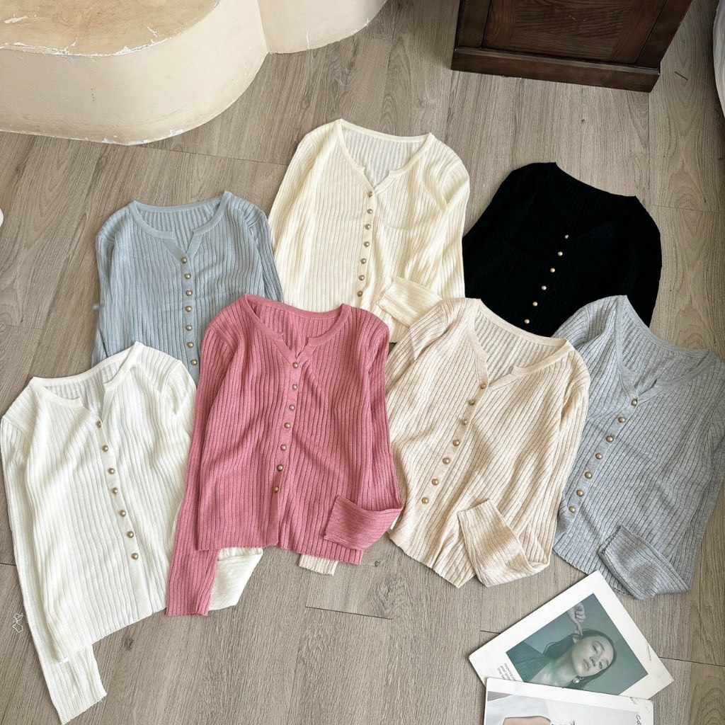 Áo khoác cardigan dệt kim cúc đồng tay dài Cadigan8024