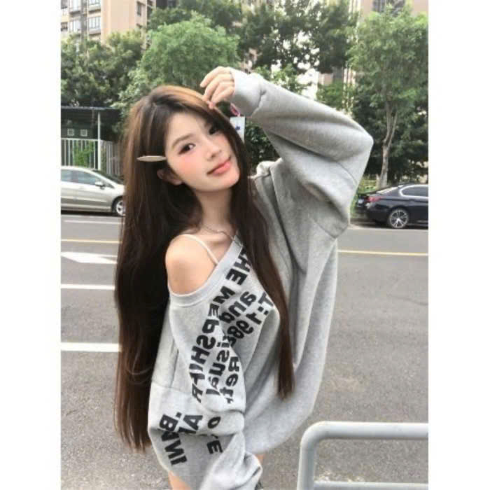  Áo nỉ Sweater lệch vai  AoSweater060