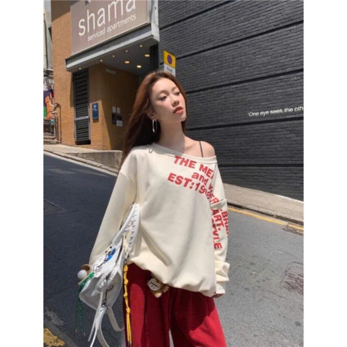  Áo nỉ Sweater lệch vai  AoSweater060