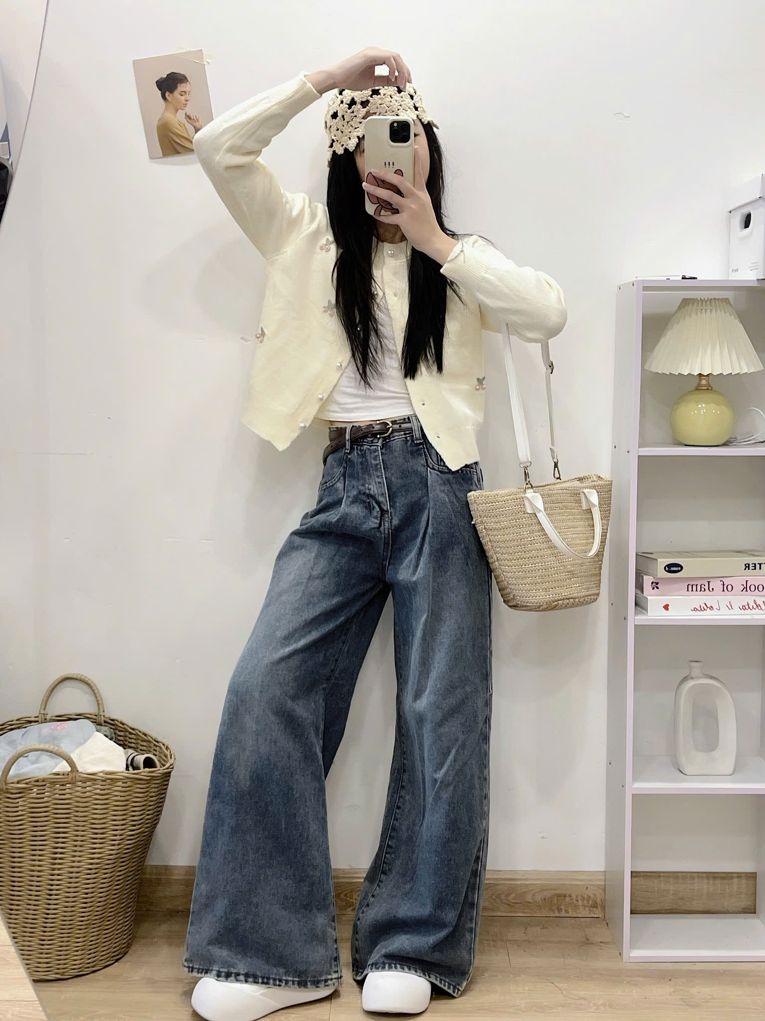 Áo len cardigan kiểu chất len lông thỏ đính hoa Cadigan1084