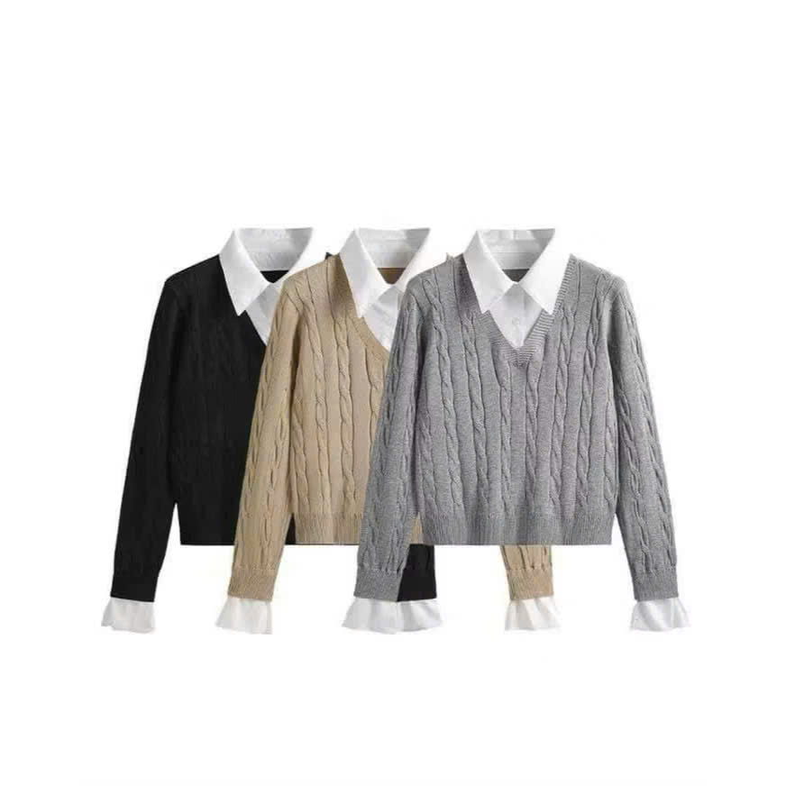 Áo Sweater Dệt Kim  phối cổ Ao50062